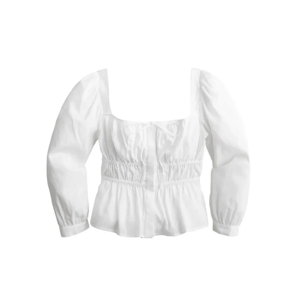 J.Crew Cinched-Waist Top Lightweight 100% Cotton Regency Cottagecore Puff Sleeve